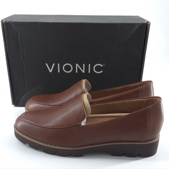 Vionic Shoes - Vionic Women's Kensley Brown Smooth Leather Loafer Lug Sole Slip On Size 9.5 W